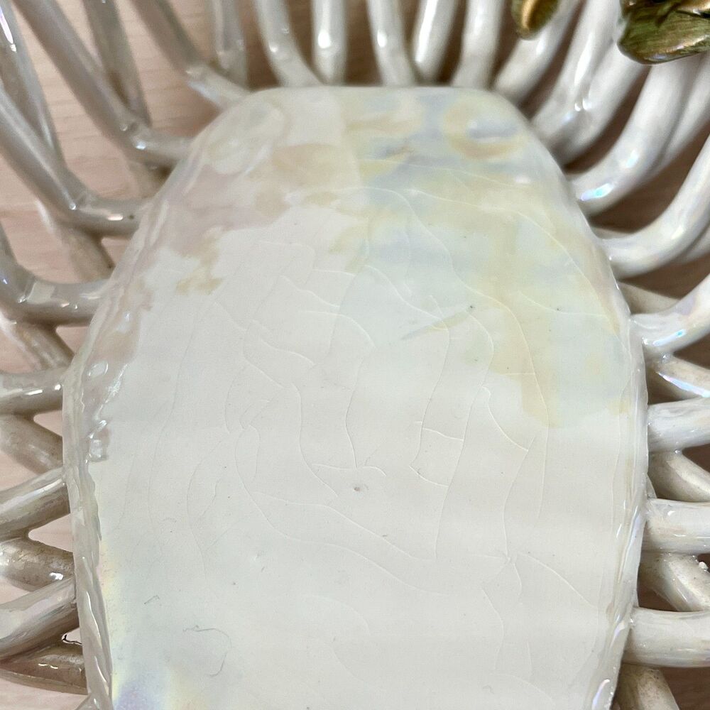 Vintage Capodimonte Italy (SIGNED) Iridescent Porcelain Open Lattice Weave Bowl - Picture 8 of 16